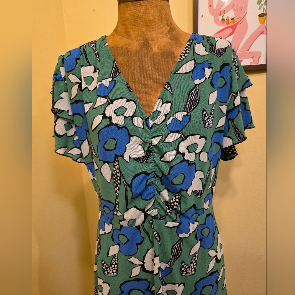 CAbi Reversible Celebrate the Dress Green Floral Black White Flowy Midi Medium - Picture 6 of 15